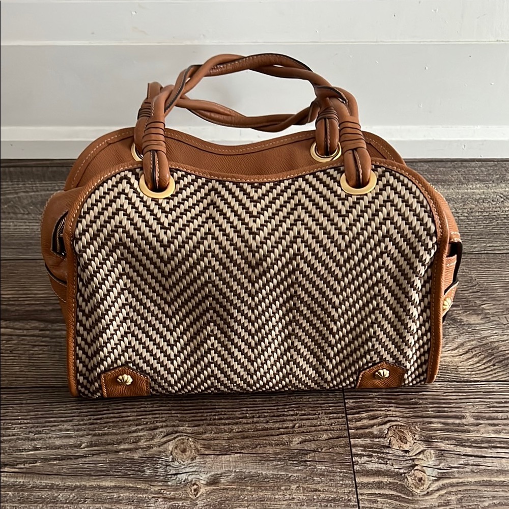 Eric Javits Brown and Tan Woven Women's Bag with Leather